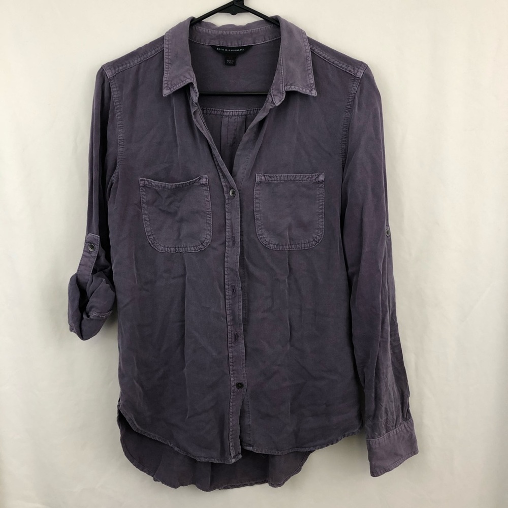 Rock & Republic Purple Button Down Roll Tab Top XS